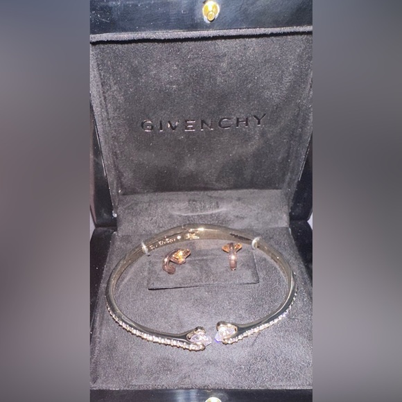 NWT Givenchy Color Floating Stone & Crystal Cuff Bracelet & Stud Earrings - Gold - Picture 5 of 7